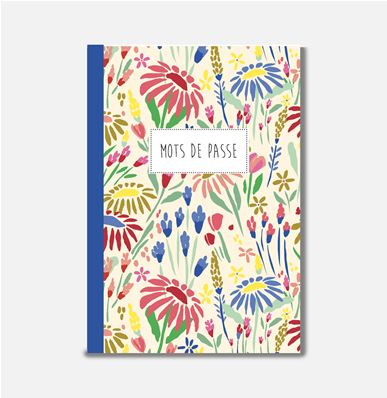Pascale Éditions Carnet mots de passe Bleu avec fleurs