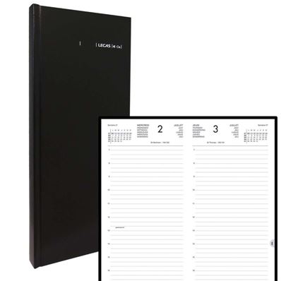 Lecas Long Agenda 2024 Euros/Cents 14 x 35cm 1 Jour par Page Couverture Noir