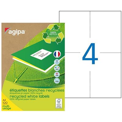 agipa Etiquette multi-usage recyclé 105 x 148,5 mm blanc