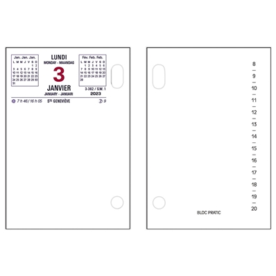 Quo Vadis Bloc de bureau éphéméride 2024 date à gauche