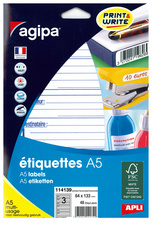 agipa Etiquettes expéditeur/destinataire 65 x 125 mm