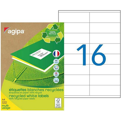 agipa Etiquette multi-usage recyclé 105 x 35 mm blanc