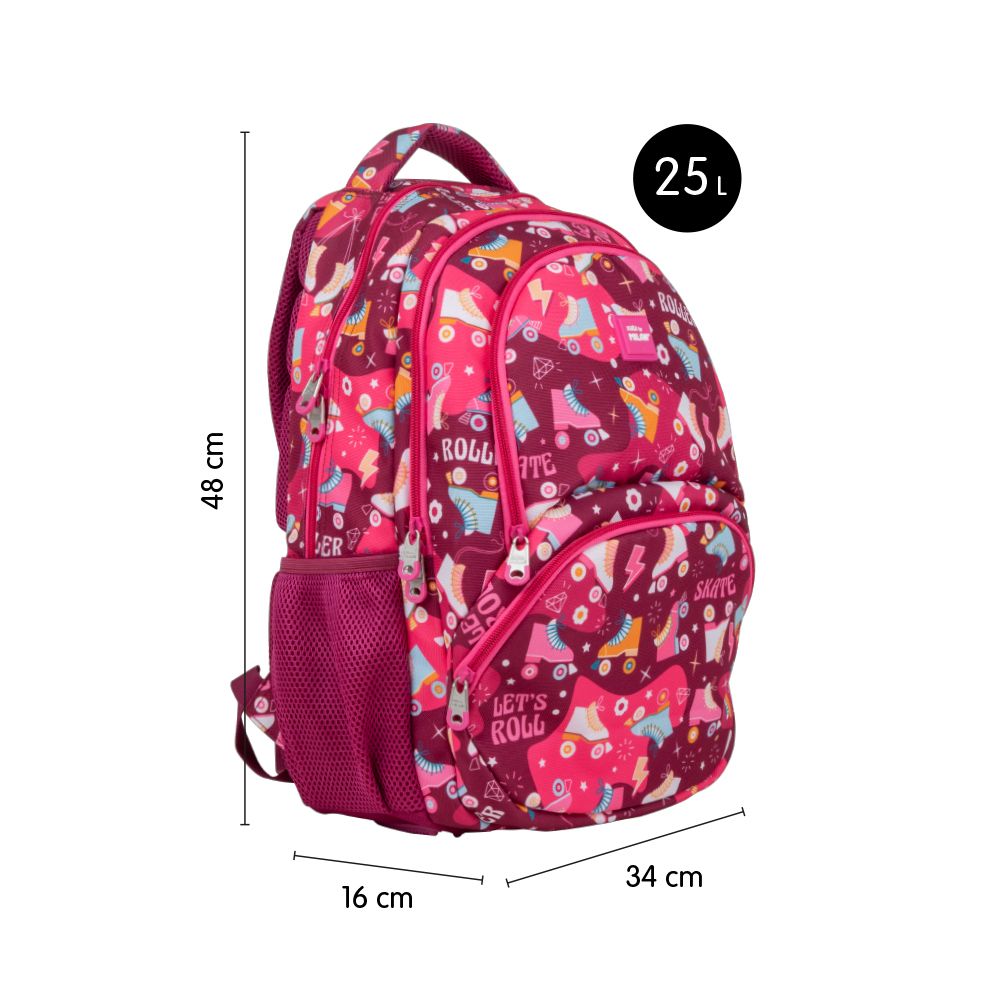 Sac à dos scolaire 4 fermetures éclair (25 L) série spéciale Roller, rose