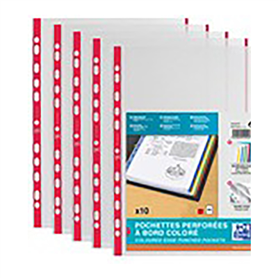 Oxford Pochettes perforées format A4 avec bande colorée,