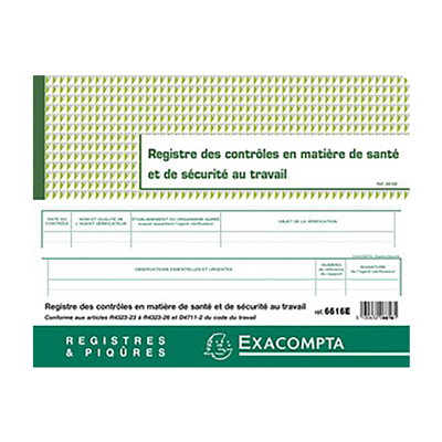 EXACOMPTA piqure Registre des contrôle en matière de santé