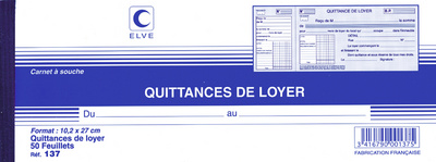 ELVE Carnet à souche Quittances de loyer 105 x 243 mm