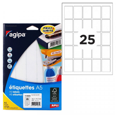 agipa Etiquette universelle 38,5 x 26,5 mm blanc